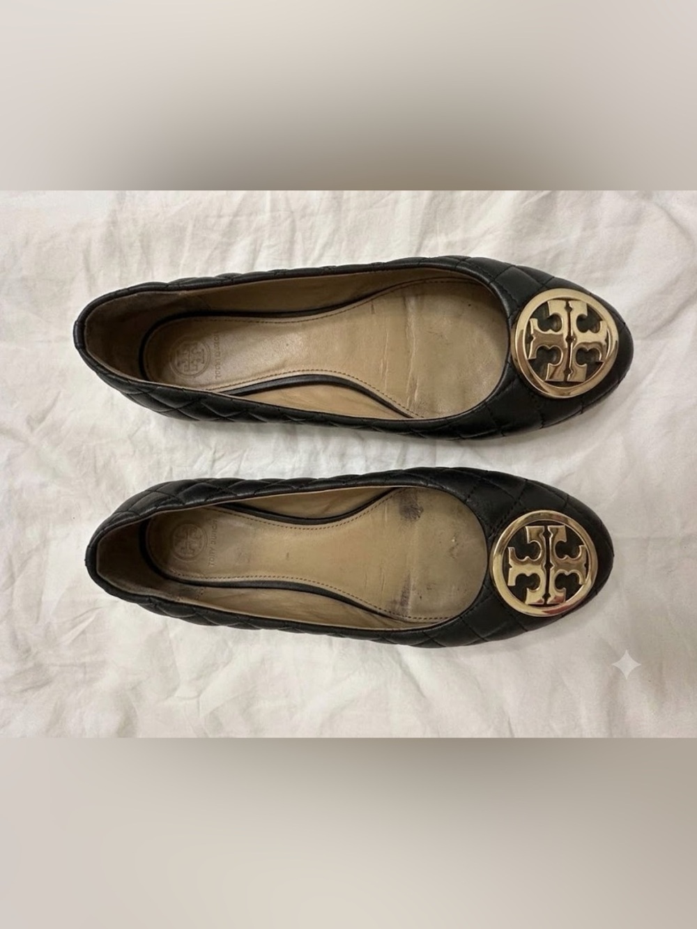 Tory Burch Black Quilted Leather Minnie Travel Ballet Flats with Logo